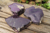 Polished On One Side Metallic Purpurite Specimens x 3 From Namibia