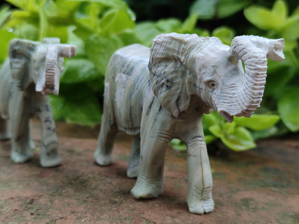 Polished Butter Jade Elephant Carvings x 6 from Bronkhorstspruit, South Africa