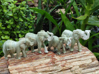 Polished Butter Jade Elephant Carvings x 6 from Bronkhorstspruit, South Africa