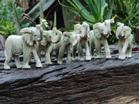 Polished Butter Jade Elephant Carvings x 6 from Bronkhorstspruit, South Africa