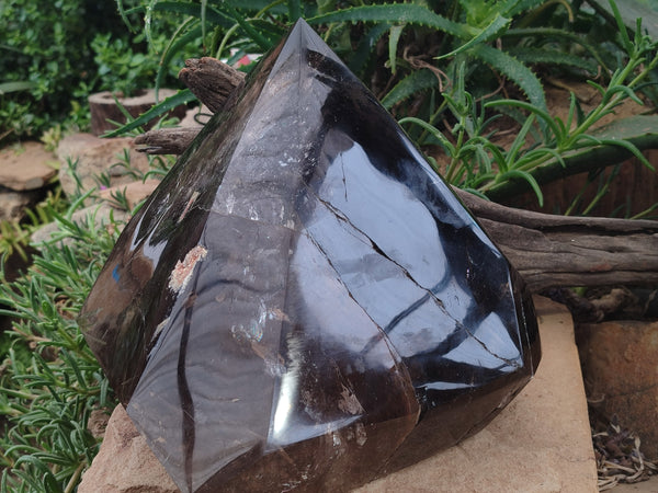 Polished Extra Large Morion Smokey Quartz Window Point-Prism x 1 from Madagascar