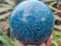 Polished Chrysocolla Conglomerate Spheres on a Wood Stand x 1 From Congo