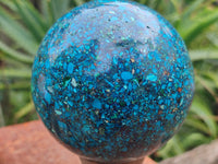 Polished Chrysocolla Conglomerate Spheres on a Wood Stand x 1 From Congo