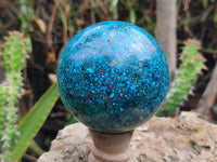 Polished Chrysocolla Conglomerate Spheres on a Wood Stand x 1 From Congo