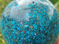 Polished Chrysocolla Conglomerate Spheres on a Wood Stand x 1 From Congo