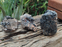 Natural Schorl Black Tourmaline in Rough Quartz Specimens x 3 from Zimbabwe