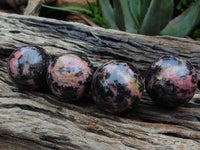 Polished Rhodonite Sphere-Ball x 4 From Ambindavato, Madagascar