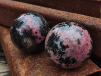 Polished Rhodonite Sphere-Ball x 4 From Ambindavato, Madagascar