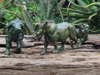 Hand Made Green Verdite Buffalo Carvings x 2 From Zimbabwe