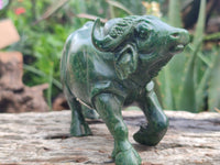 Hand Made Green Verdite Buffalo Carvings x 2 From Zimbabwe