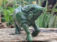 Hand Made Green Verdite Buffalo Carvings x 2 From Zimbabwe