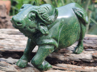 Hand Made Green Verdite Buffalo Carvings x 2 From Zimbabwe