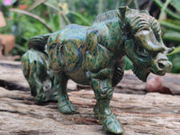 Hand Made Green Verdite Buffalo Carvings x 2 From Zimbabwe