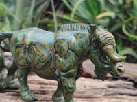 Hand Made Green Verdite Buffalo Carvings x 2 From Zimbabwe