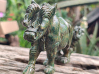 Hand Made Green Verdite Buffalo Carvings x 2 From Zimbabwe