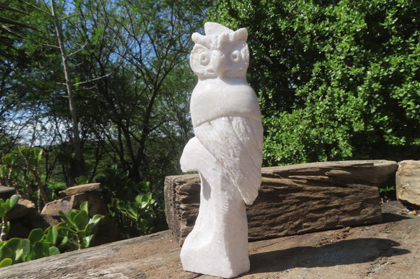 Hand Made White Marble Owl Carving x 1 From Zimbabwe