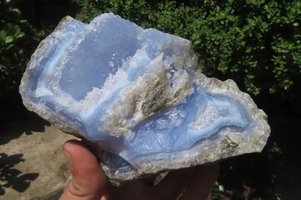 Natural Blue Lace Agate Geode Specimens x 3 From Malawi