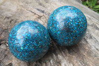 Polished Chrysocolla Conglomerate Spheres x 2 From Congo