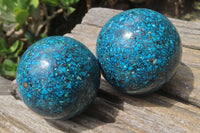 Polished Chrysocolla Conglomerate Spheres x 2 From Congo