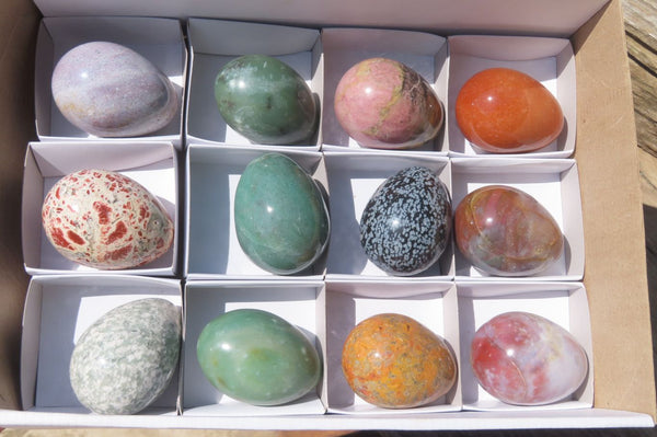 Polished Mixed Gemstone Eggs x 12 From South Africa