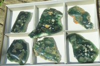 Polished On One Side Emerald Mtorolite Plates x 6 From Mutorashanga, Zimbabwe