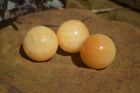 Polished Small Honey Aragonite Gemstone Sphere-Balls - Sold Per Item - From Ais-Ais Namibia