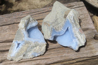 Natural Blue Lace Agate Geode Specimens x 2 From Malawi