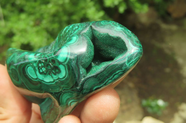 Polished Flower Banded Malachite Free Forms x 3 From Congo