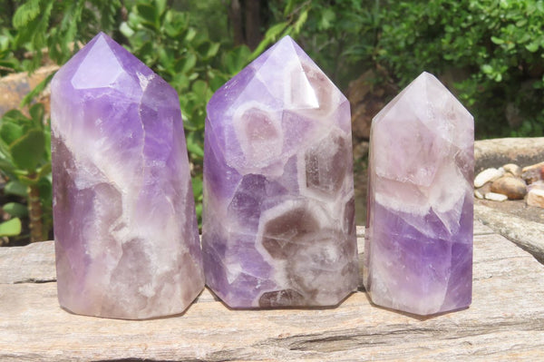 Polished Chevron Amethyst Points x 3 From Madagascar