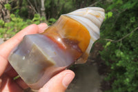 Polished Banded Agate Flame Sculptures x 2 From Madagascar