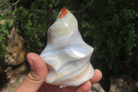 Polished Banded Agate Flame Sculptures x 2 From Madagascar