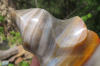 Polished Banded Agate Flame Sculptures x 2 From Madagascar