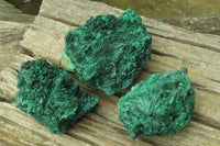 Natural Silky Malachite Specimens x 3 From Kasompe, Congo