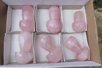 Polished Rose Quartz Mushroom Carvings x 6 From Madagascar