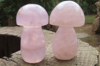 Polished Rose Quartz Mushroom Carvings x 6 From Madagascar