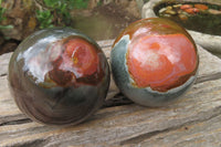 Polished Polychrome Jasper Spheres x 2 From Madagascar