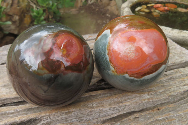 Polished Polychrome Jasper Spheres x 2 From Madagascar