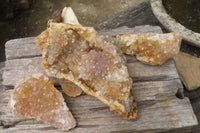 Natural Limonite Quartz Geode Specimens x 3 From Zambia