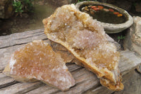 Natural Limonite Quartz Geode Specimens x 3 From Zambia