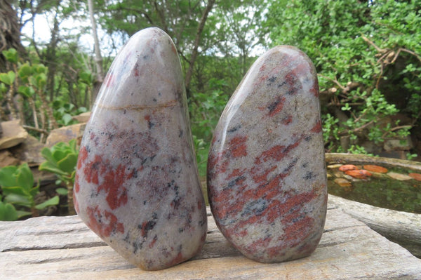 Polished Copper Sunstone Matrix Standing Free Forms x 2 From Madagascar