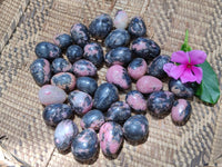 Polished Rhodonite Eggs x 35 From Ambindavato, Madagascar