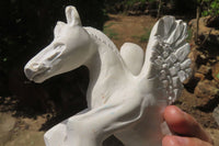 Hand Made White Marble Pegasus Carving x 1 From Zimbabwe