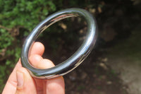 Polished Solid Silver Hematite Gemstone Bangles - Sold Per Item - From China