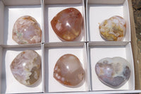 Polished Flower Agate Gemstone Hearts x 6 From Madagascar