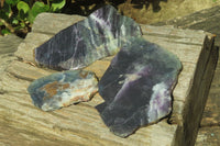 Polished Watermelon Fluorite Slices x 3 From Namibia