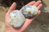 Polished Dendritic Opal Gemstone Hearts x 12 From Moralambo, Madagascar