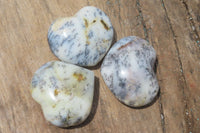 Polished Dendritic Opal Gemstone Hearts x 12 From Moralambo, Madagascar