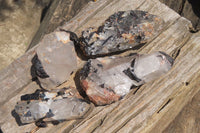 Natural Black Tourmaline & Quartz Specimens x 4 From Zimbabwe