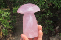 Polished Rose Quartz Mushroom Carvings x 2 From Madagascar