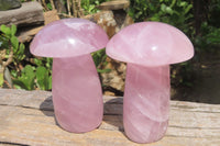 Polished Rose Quartz Mushroom Carvings x 2 From Madagascar